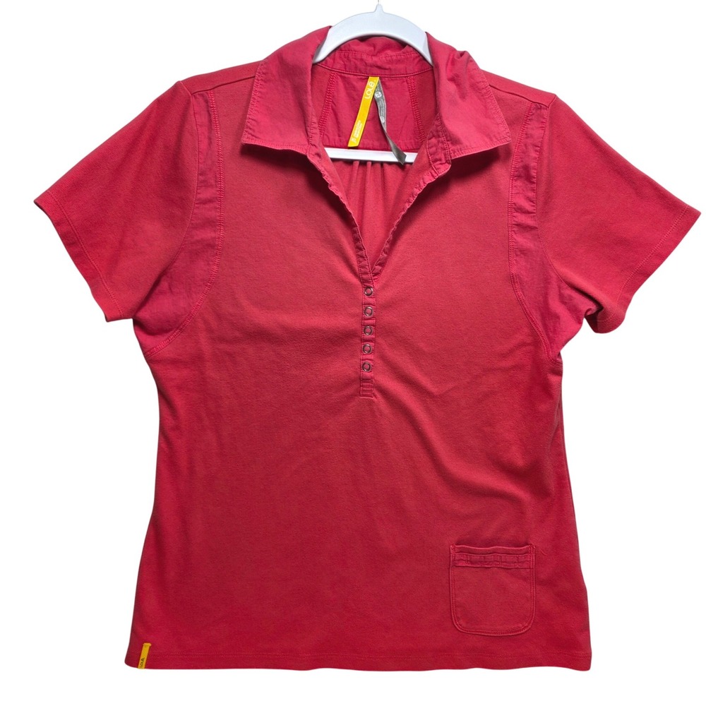 Lole Golf Organic Cotton Henley Polo Shirt Womens XL Short Sleeve Red Tee Pocket